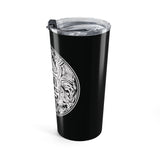 20oz Black Tumbler with Ornate White Crest Design Printify