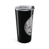 20oz Black Tumbler with Ornate White Crest Design Printify